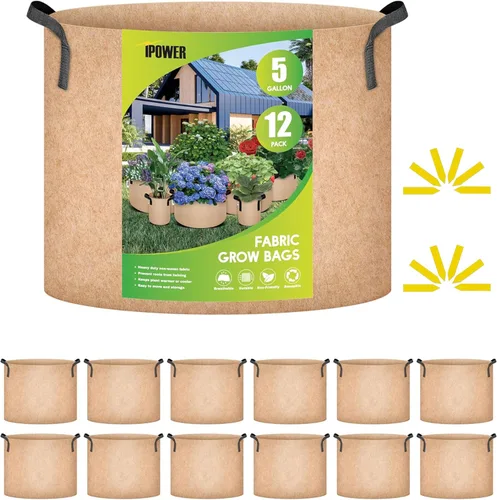 Miniatura 21 de iPower Paquete de 12 bolsas de cultivo de 1 galón, macetas de tela no tejida de aireación gruesa resistente con asas de nailon y 12 etiquetas