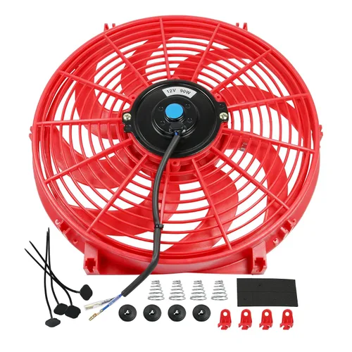 JDMSPEED Nuevo ventilador universal delgado de 14" de empuje eléctrico para radiador, 12V, kit rojo