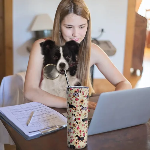 Miniatura 7 de Border Collie - Vaso de acero inoxidable, regalos para amantes de los perros para mujeres, tazas de café de viaje para perros para bebidas frías