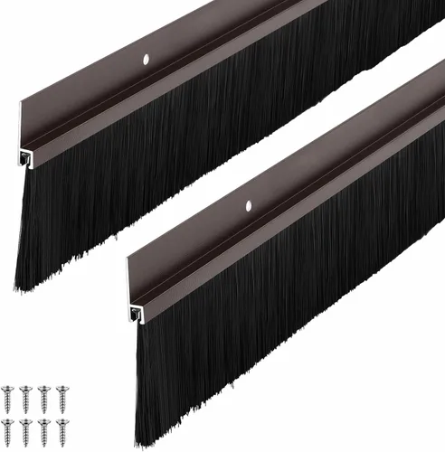 Miniatura 8 de Frienda Juego de 4 cepillos para puerta, cepillo de barrido inferior, burlete de aluminio para puerta con tornillos para huecos de hasta 1 pulgada