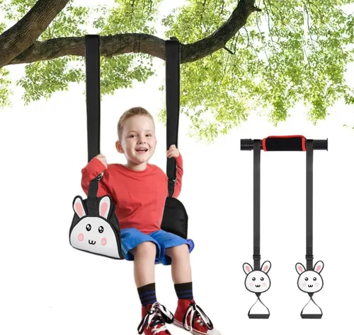 Miniatura 2 de Asiento de columpio colgante de lona de conejo con cuerdas ajustables, juego de columpio seguro para niños, juego de gimnasio para puerta