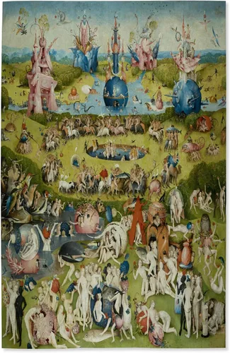 Miniatura 9 de The Garden of Earthly Delights, (artista: Hieronymus Bosch c. 1480), obra maestra clásica