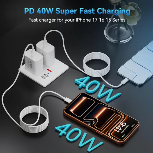 Miniatura 3 de Cargador para iPhone 17 Pro Max de carga rápida, cargador de teléfono rápido USB C de 40 W con cable de carga tipo C de 10 pies de largo para iPhone