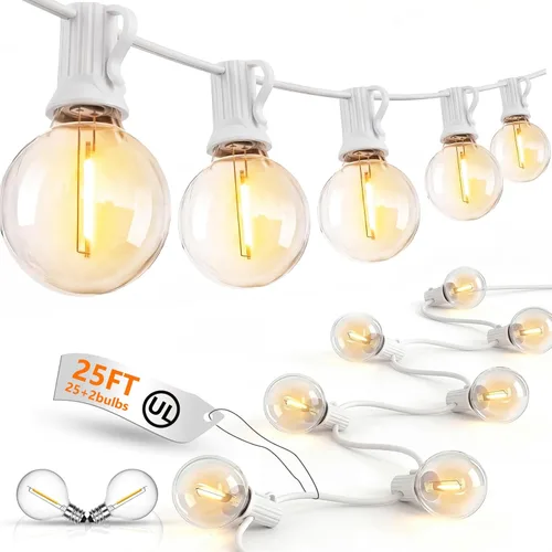 Guirnalda de luces LED para exteriores, G40, de 25 pies, impermeable, con 27 bombillas inastillables, luces colgantes de decoración de Navidad al