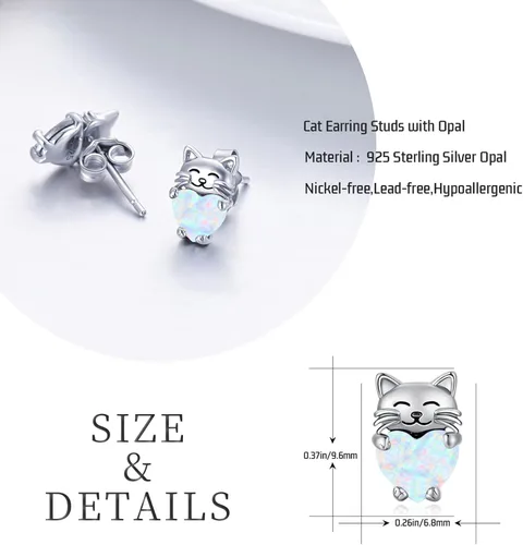 Miniatura 2 de Aretes de plata de ley 925 con diseño de gato, bonitos aretes de gato con diseño de gatito, joyería de regalo para mujeres y niñas, aretes
