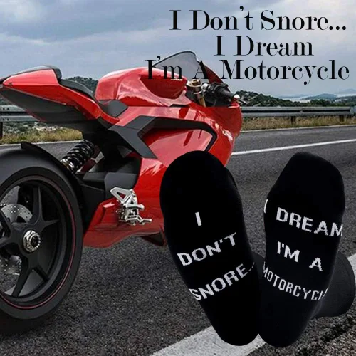Miniatura 7 de TSOTMO 2 pares de calcetines novedosos para hombre, diseño de I Don't Snore I Dream I'm a Motorcycle divertidos calcetines para papá, novio, marido