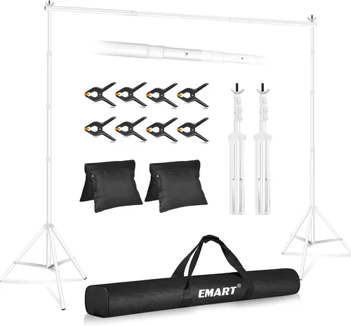 Miniatura 16 de Emart Foto Video Studio sistema de soporte de telón de fondo con bolsa de transporte, 10 pies fondo ajustable Negro