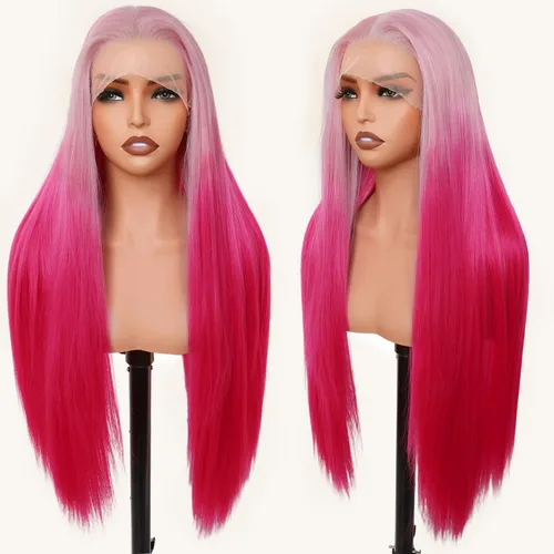 Miniatura 9 de SOKU 40" Super Long Straight Lace Front Wigs,13x6 Transparent Swiss Synthetic Lace Wig Pre Plucked,Natural Black Glueless Lace Front Wigs with Baby