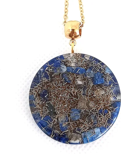 Miniatura 5 de Collar con colgante de energía de orgón con estrella de David Chai de acero dorado y auténticas piedras de lapislázuli. Fabricado en Estados Unidos