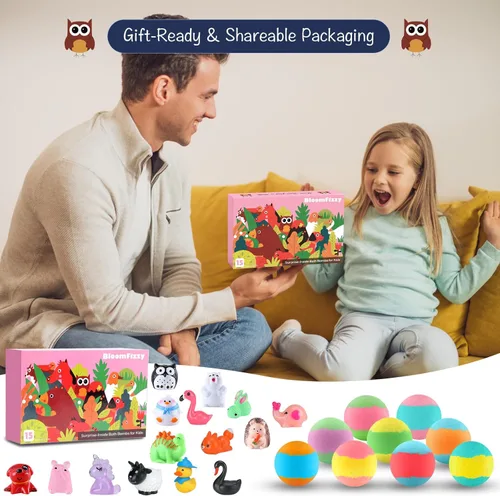 Miniatura 6 de Jungle Adventure - Bombas de baño para niños, 15 bombas de baño perfumadas con juguetes sorpresa de animales terrestres en el interior, colorido