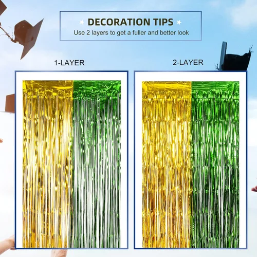 Miniatura 6 de LOLStar Paquete de 2 decoraciones de fiesta de graduación verde y dorado 2025, cortinas de flecos de aluminio de 3.3 x 6.6 pies, accesorios