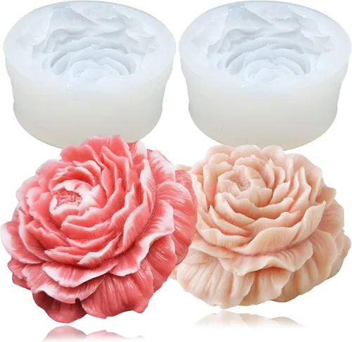 2 moldes de silicona para jabón de flor de peonía, moldes de vela de resina 3D, moldes de silicona para fondant de flores, para decoración de 2