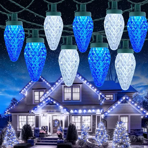 Miniatura 10 de Luces de Navidad C9 para exteriores, 114 pies, 150 luces LED C9 con temporizador y 8 modos de luz, luces impermeables de grado comercial conectables