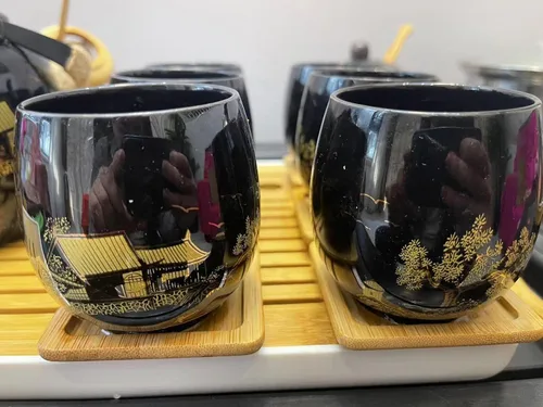 Miniatura 3 de Juego de té japonés, juego de té esmaltado negro en caja de regalo con 1 tetera, 1 colador de té, 1 bandeja de té y 6 tazas de té. Juego de té ideal