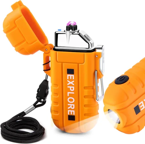 Miniatura 7 de LcFun - Encendedor impermeable, a prueba de viento, de doble arco, eléctrico, recargable por USB, sin llama, plasma, para campamento, senderismo