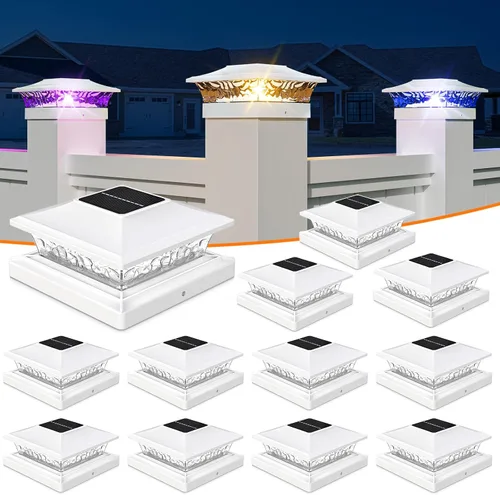 Miniatura 11 de APONUO - Luces solares para punta de poste con 8 colores RGB sólidos y flujo multicolor - Paquete de 4 luces solares para postes de 6x6, IP65