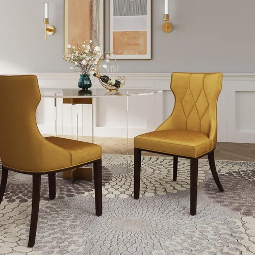 Miniatura 2 de Manhattan Comfort Reine MDining - Juego de 2, asientos tapizados con costuras de diamante, marco de madera de haya maciza, base de 4 patas, altura
