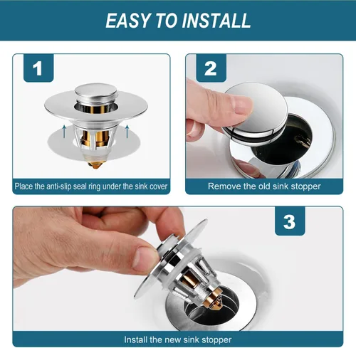 Miniatura 3 de Tapón universal para lavabo de baño, colador de drenaje desplegable mejorado con recogedor de pelo, se adapta a agujeros de drenaje estándar