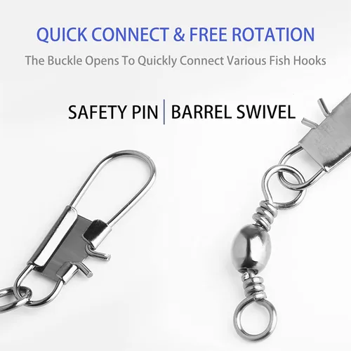 Miniatura 2 de Conector giratorio de barril de pesca para señuelos de pesca de conexión rápida, 50 unidades/100 piezas de acero inoxidable negro níquel cobre