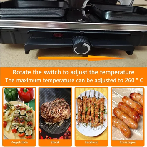 Miniatura 3 de Parrilla de barbacoa coreana 2 en 1, parrilla eléctrica antiadherente Raclette con 8 sartenes de raclette, temperatura ajustable de 1300 W