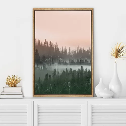 Miniatura 2 de SIGNWIN Lienzo Enmarcado Impresión de Arte de Pared Collage de Hojas de Bosque Verde Pastel Naturaleza Vida Silvestre Ilustraciones Arte Moderno