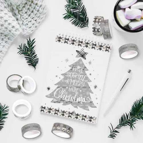Miniatura 6 de Whaline 12 Rollos de Cinta Washi de Navidad Gris Estilo Granja Cinta Washi Surtida Xmas Cinta de Papel Decorativa de Enmascarar para Fiestas