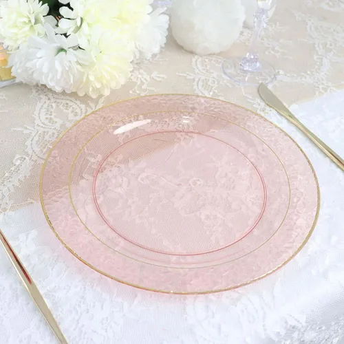 Miniatura 11 de Efavormart - Paquete de 10 platos de postre de plástico martillado de oro rosa rubor de 7.5 pulgadas con borde dorado, platos redondos desechables