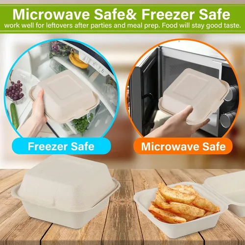 Miniatura 5 de greensight Contenedor de comida compostable para llevar de 6 x 6, paquete de 100 recipientes desechables de almeja para alimentos, cajas