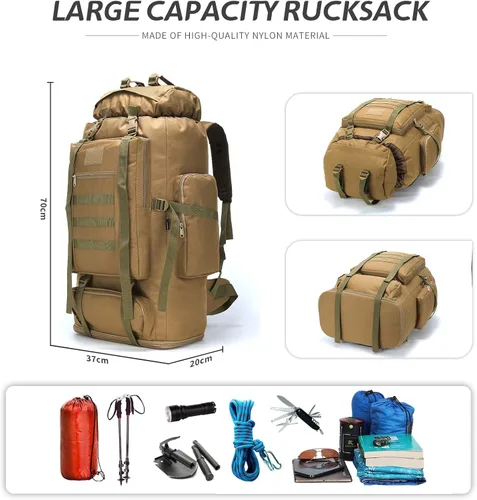 Miniatura 6 de 70L/100L senderismo camping mochila MOLLE mochila impermeable Daypack para viajar, Caqui, Mochila de senderismo 100l