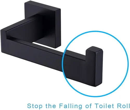 Miniatura 5 de TASTOS Soporte de papel higiénico negro mate, dispensador de rollos de papel higiénico y colgadores montado en la pared para baño y cocina, acero