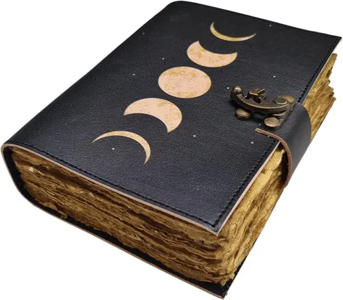 Diario de cuero con diseño de sol y luna, hecho a mano, vintage, libro de sombras, pequeño diario antiguo hecho a mano con borde de cubierta de