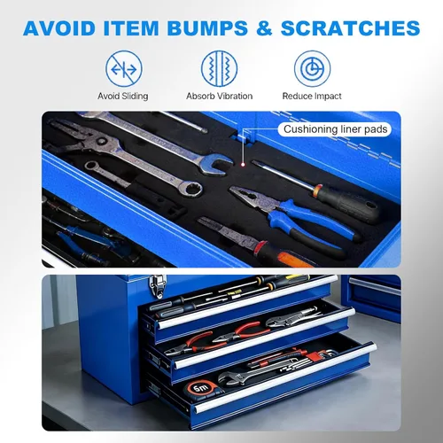 Miniatura 4 de BIG RED Caja de Herramientas de Metal de 3 Cajones de 20", Cofre de Herramientas Portátil de Acero con Correderas de Rodamiento de Bolas y 2
