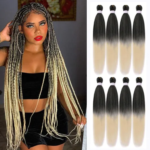 Miniatura 13 de Cabello trenzado preestirado de 22 pulgadas, 6 paquetes de cabello profesional suave Yaki trenzado para trenzas con ajuste de agua caliente