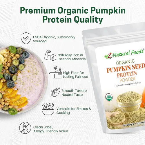 Miniatura 4 de Z Natural Foods Proteína de semilla de calabaza orgánica en polvo, suplemento de fibra densa en nutrientes, proteína de calabaza vegana en polvo
