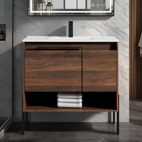 Miniatura 12 de Blossom Turin - Mueble de baño de roble Classik de 24 pulgadas con fregadero acrílico, gabinete independiente minimalista de madera, diseño moderno