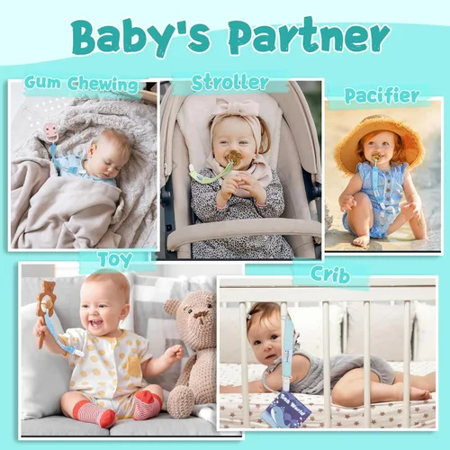 Miniatura 4 de Babygoal Clips neutros para chupete, paquete de 4 unidades con asa para chupetes y baberos, se adapta a la mayoría de chupones y baberos 4PS07-B