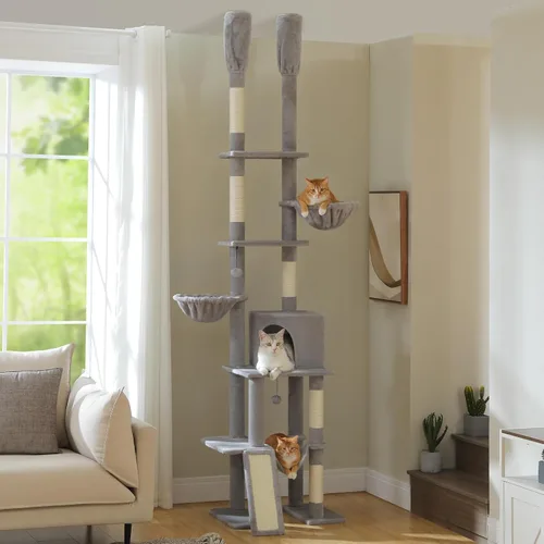 Miniatura 10 de PAWZ Road Árbol Gótico para Gatos, Torre para Gatos de Piso a Techo con Altura Ajustable (86.8-120 Pulgadas), Condominio Negro de 5 Niveles
