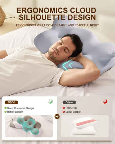 Miniatura 4 de Almohada cervical para el cuello, almohada de espuma viscoelástica para aliviar el dolor de cuello, almohada ergonómica de enfriamiento de contorno