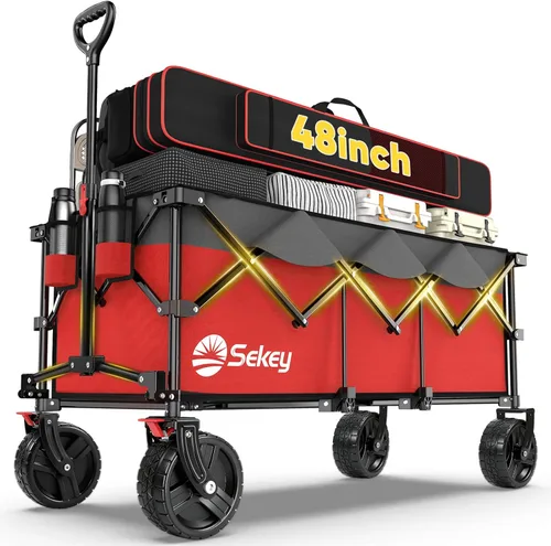 Miniatura 14 de Sekey Carro plegable extendible de 48" de largo con capacidad de peso de 440 libras, carrito de jardín plegable de uso pesado de 300L con ruedas