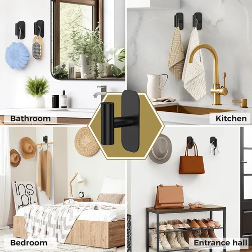Miniatura 3 de Ganchos adhesivos para toallas para ducha, ganchos de baño resistentes al agua, perchas adhesivas montadas en la pared para Negro