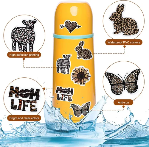 Miniatura 4 de Paquete de 100 calcomanías con estampado de leopardo, vinilo impermeable, estampado de guepardo, calcomanías estéticas de leopardo para mujeres