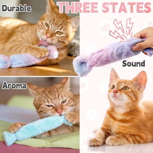 Miniatura 3 de Juguete para patear gatos 3 piezas, juguetes de hierba gatera en forma de caramelo para gatos, juguetes de hierba gatera con papel arrugado.