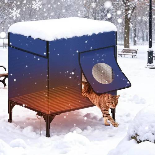 Miniatura 2 de Zikopomi Casa climatizada para gatos para exteriores con base elevada, casa para gatos al aire libre con 2 puertas de escape seguras, diseño