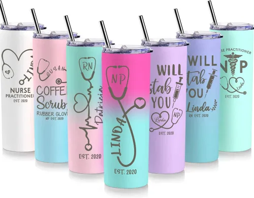 Regalos de enfermera para mujeres, vaso de vino personalizado de 20 onzas con nombre, título de trabajo y fecha, regalos de enfermera, enfermeras,