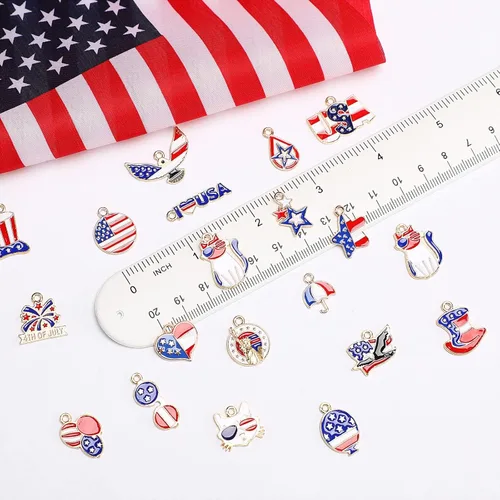Miniatura 4 de MARFOREVER Dijes patrióticos del 4 de julio, 120 piezas de dijes para hacer joyas del Día de la Independencia, color rojo, blanco y azul