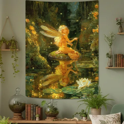 Miniatura 10 de Lifeel - Tapiz de jardín con luz de luna, fase lunar rodeada de vides y flores, tapiz negro para decoración de pared