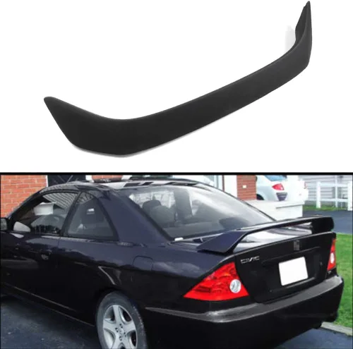 Miniatura 7 de 1 alerón trasero de ABS compatible con Honda Civic Coupe 2001-2005 para Honda Civic Coupé negro mate con tercera luz de freno, cola trasera