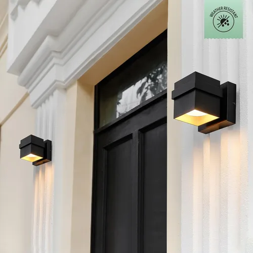 Miniatura 2 de Aplique de pared Globe Electric 60000022 para exterior con LED integrado de 11,5 W, negro mate, acento dorado, 400 lúmenes, 3000 Kelvin, 90 CRI
