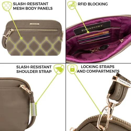 Miniatura 8 de Travelon Bolso cruzado convertible a medida antirrobo para mujer, Onyx, talla única , Travelon Bolso cruzado convertible a medida antirrobo