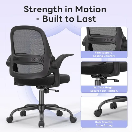 Miniatura 4 de amseatec Silla de oficina ergonómica de malla, brazos abatibles, altura ajustable, respaldo de malla transpirable y asiento de cojín grueso, silla